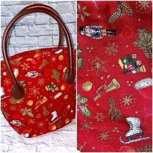 NWOT Villeroy Boch Nutcracker Christmas Tapestry Shoulder Holiday Tote Handbag